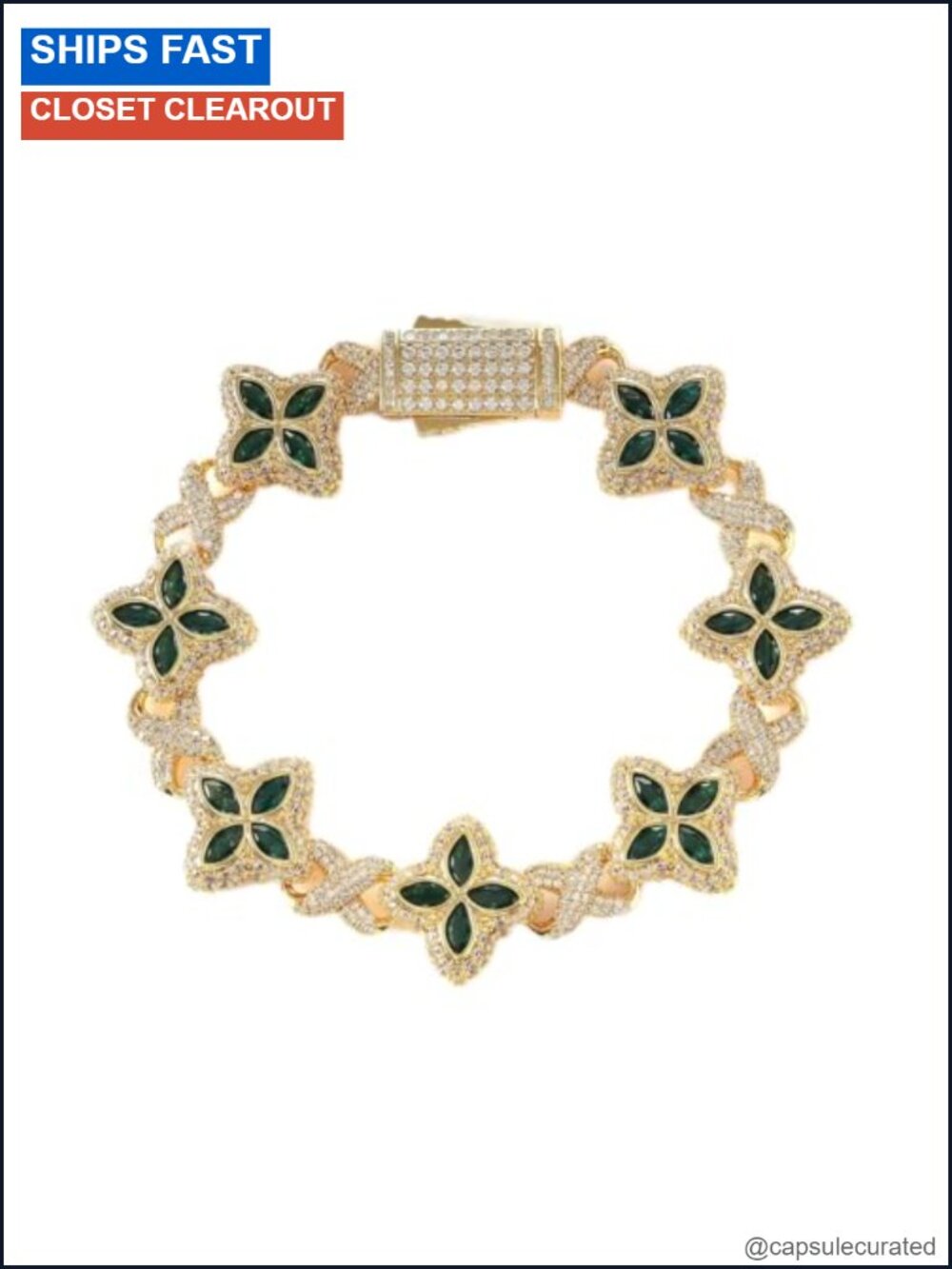 14k Gold Plated Brass Cuban Link Bracelet 5A Cubic Zirconia Cross Infinity Charm